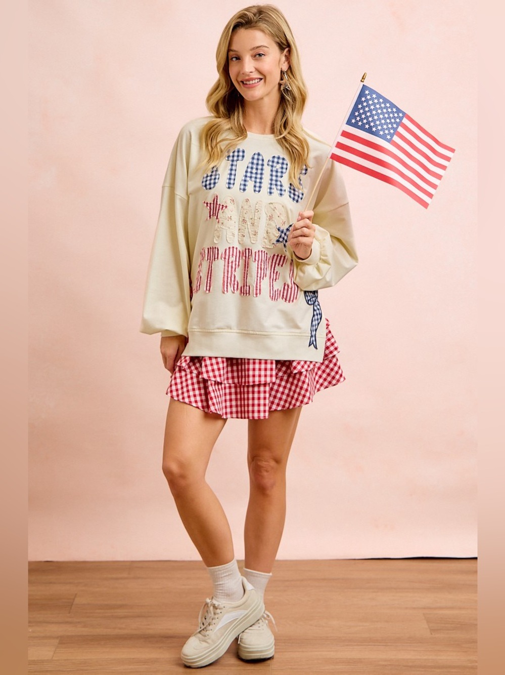 BiBi 4th Of July Stars And Stripes Patches Sweatshirt - Picture 12 of 16